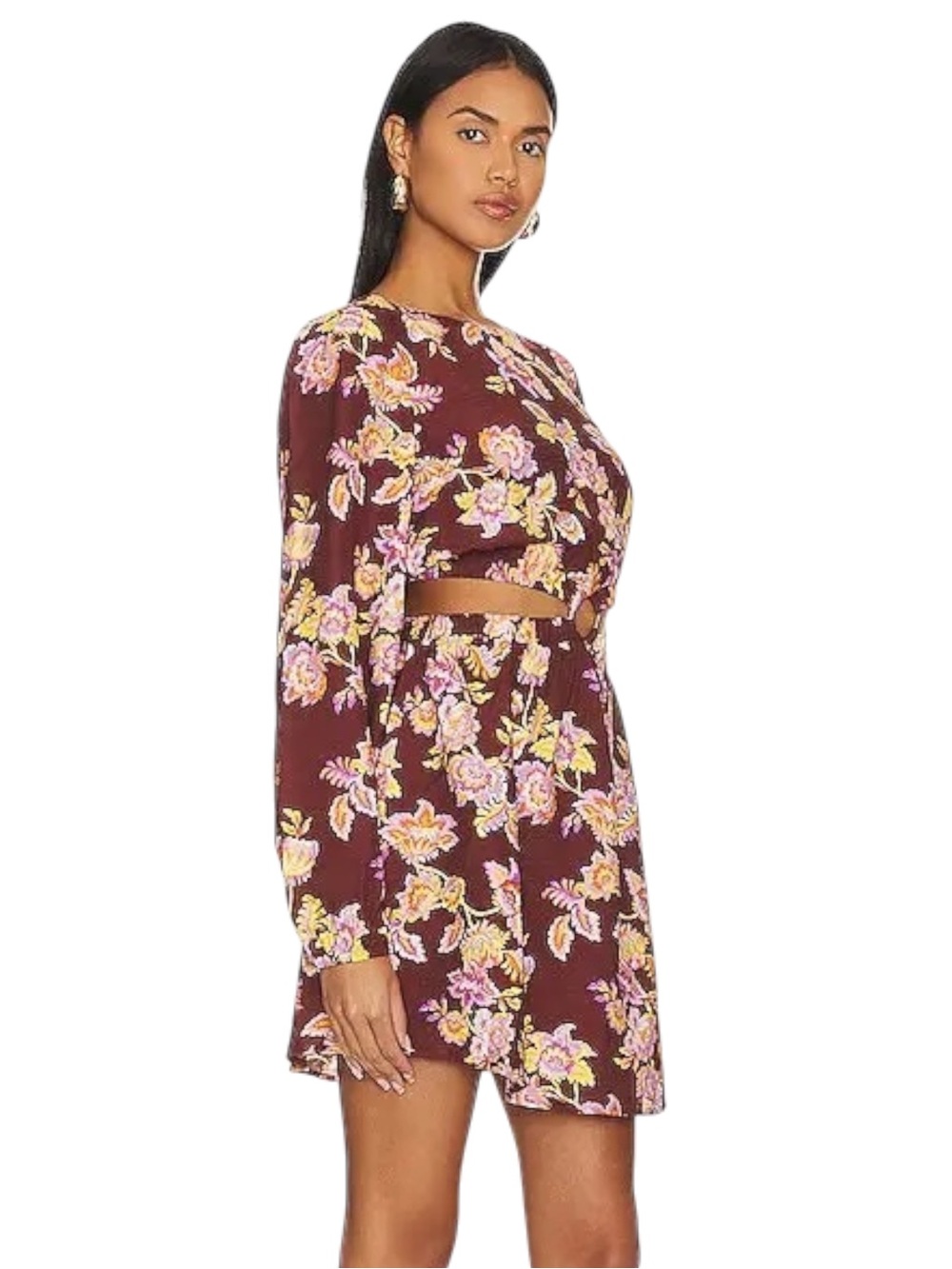 NWT MINKPINK Brown/Pink Floral Giselle Cutout Mini Dress (L)